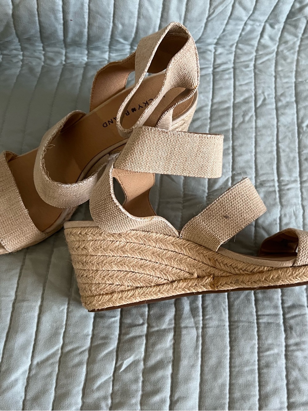 Lucky Brand Beige Canvas Espadrille Wedge Sandals
